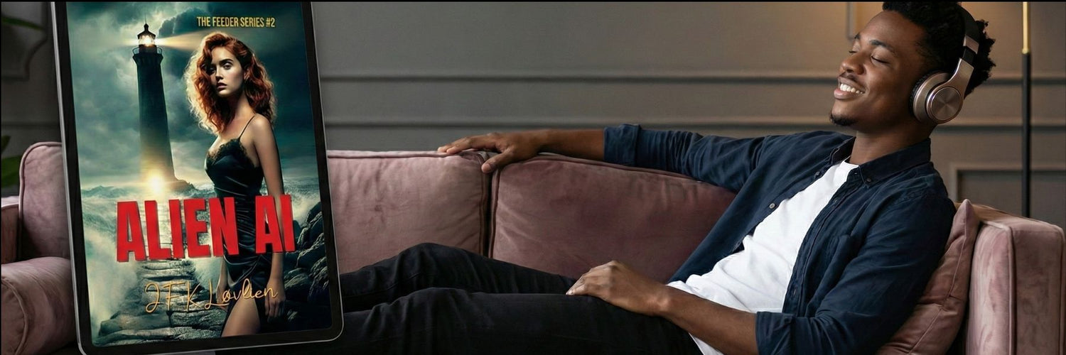 Man listening to Alien Ai audiobook by jfk løvlien