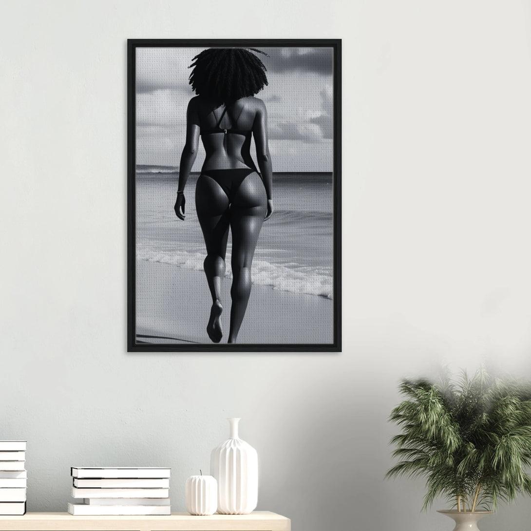 lux noir style framed print of Bella Graves in silhouette on the Caribbean coast