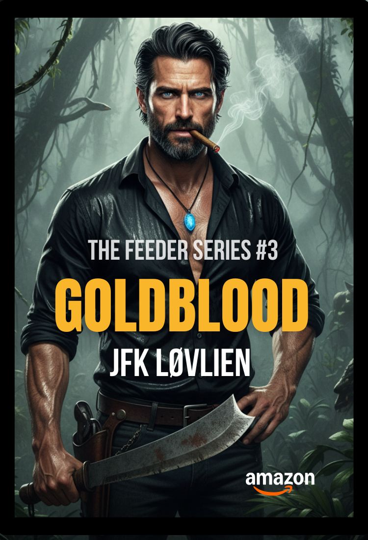 Goldblood by JFK Løvlien book release banner, Luxe Noir thriller available on Amazon October 25