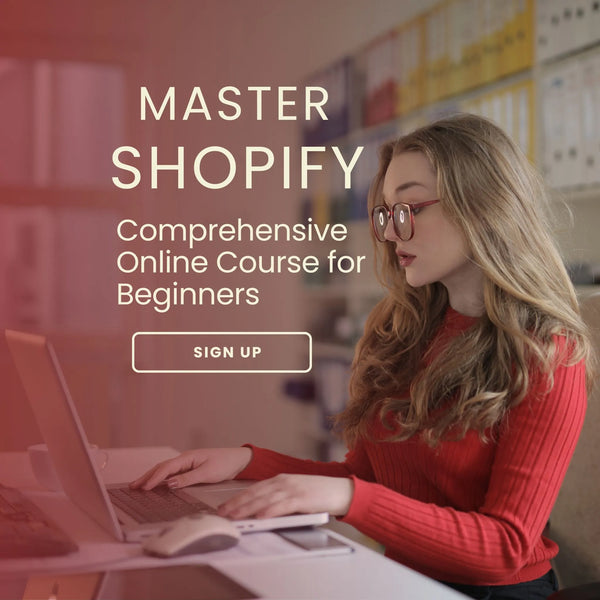 Woman studying in a Shopify course banner for beginners, part of JFK Løvlien’s Shopify consulting and training services