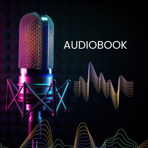 Studio microphone with sound waves representing audiobook narration and production by JFK Løvlien