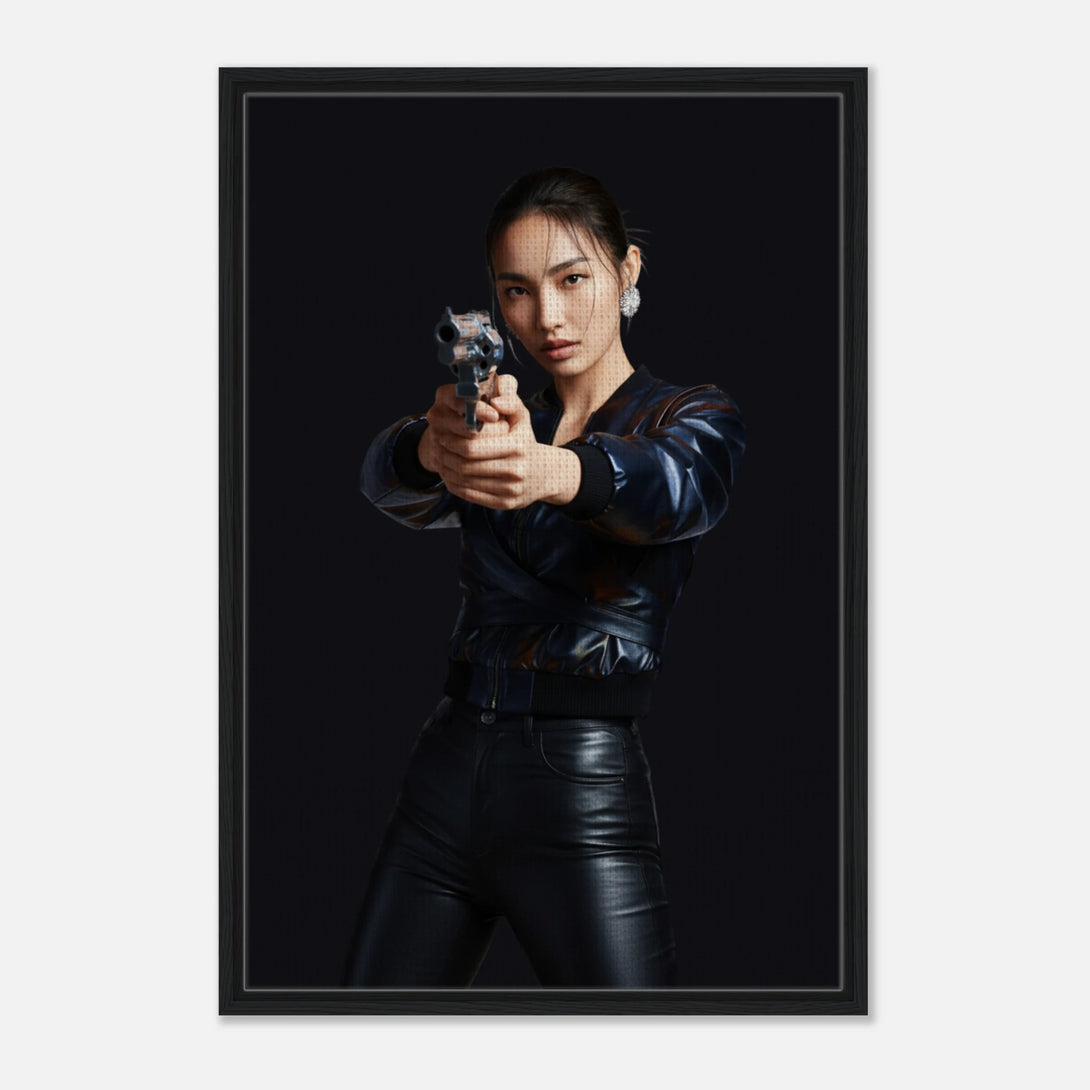 close-up of Rei Nakamura noir character portrait, black background fine-art photography