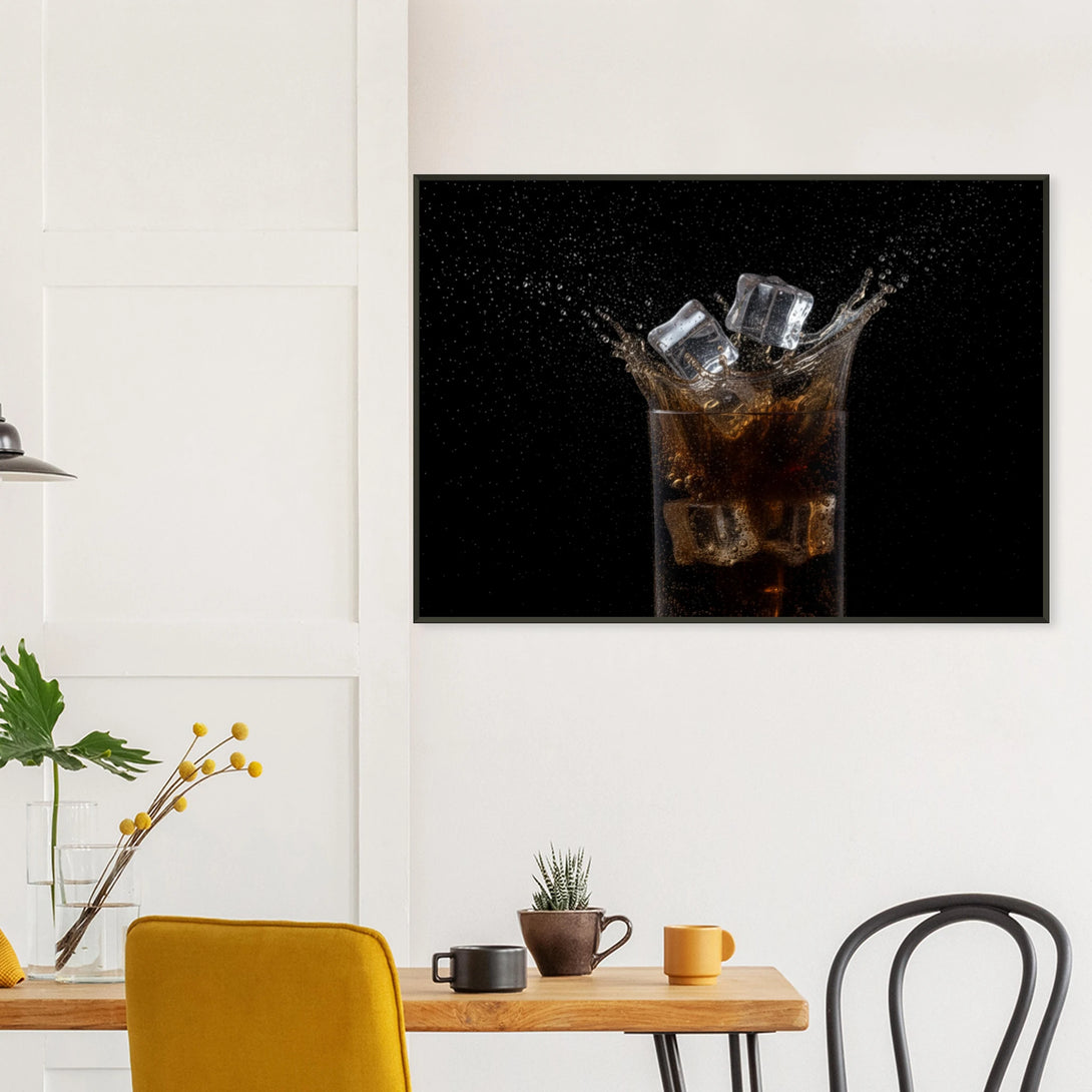 perfect cuba libre wall art showing rum and cola splash with ice – luxe noir collection