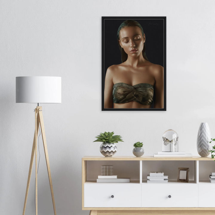 cinematic fine art print The Summoning of Gaia on gray wall with plants and modern decor