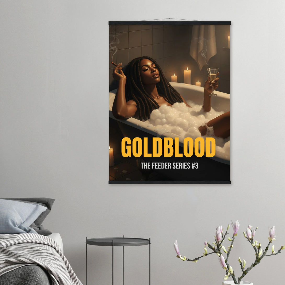 Goldblood poster from The Feeder Series, luxury noir artwork for collectors.”